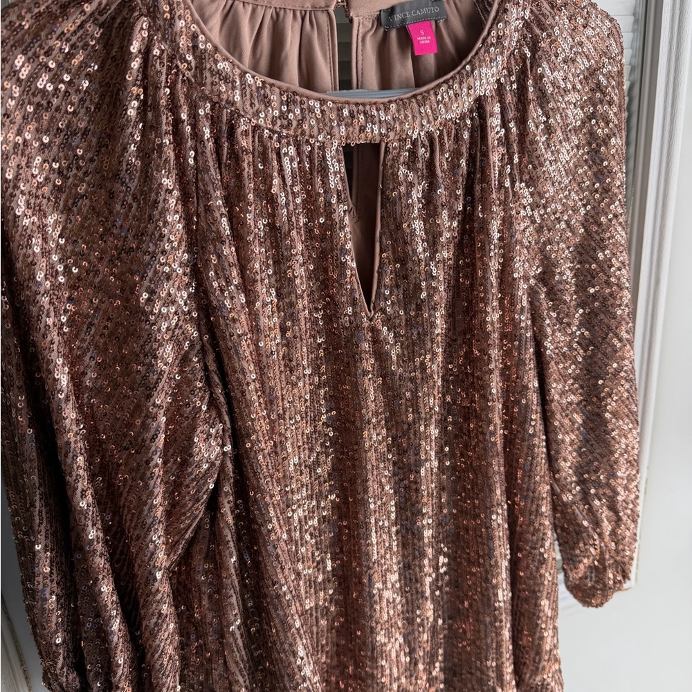 Vince Camuto Sequin Blouse in Bronze MSRP $89